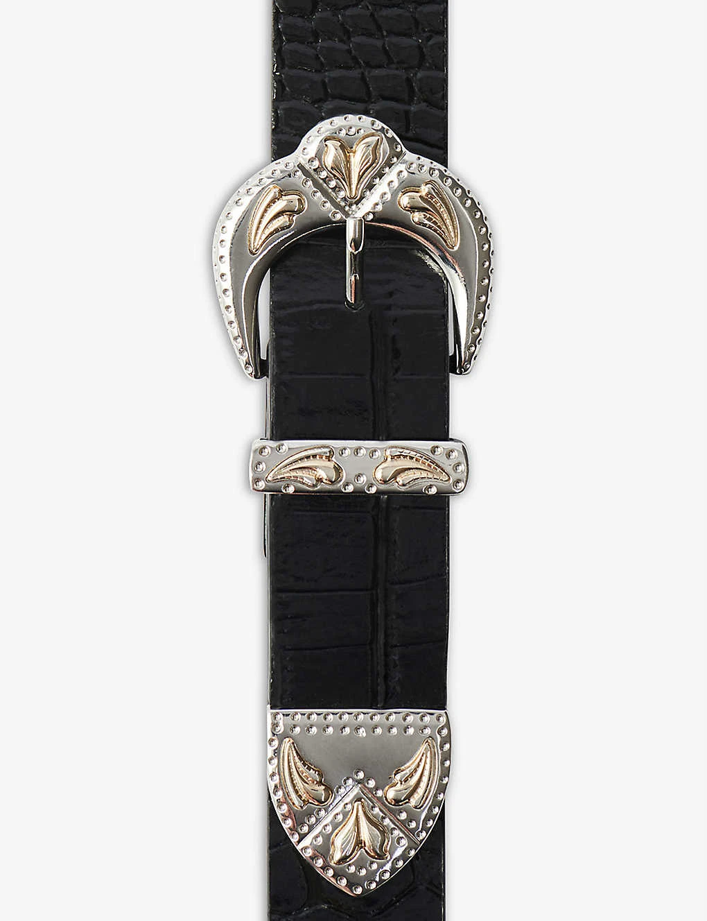 Maje Ariona Double Buckle High Waisted Reptile-embossed Leather Belt 4 Maje Ariona Double Buckle High Waisted Reptile-embossed Leather Belt - Image 2