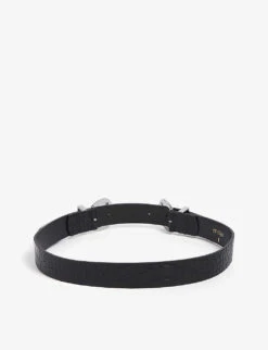 Maje Ariona Double Buckle High Waisted Reptile-embossed Leather Belt 7 Maje Ariona Double Buckle High Waisted Reptile-embossed Leather Belt -Glam Pouch Store 670 10082 MFACE00093 BLACK ALT02