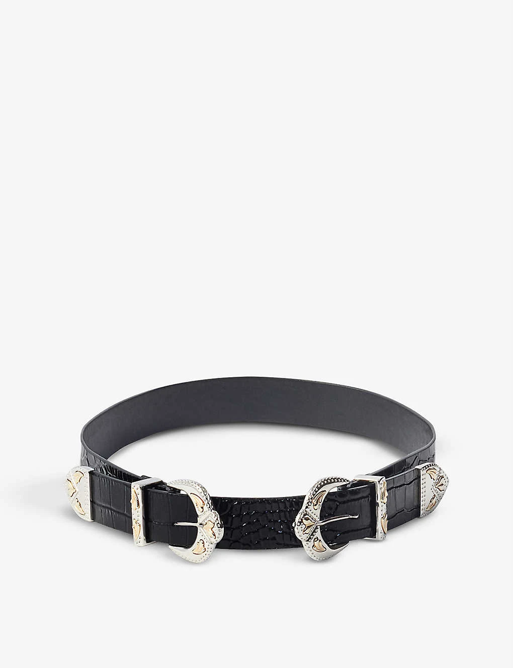 Maje Ariona Double Buckle High Waisted Reptile-embossed Leather Belt 3 Maje Ariona Double Buckle High Waisted Reptile-embossed Leather Belt