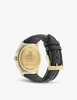 Gucci YA1264034 G-Timeless Signature Yellow Gold-plated Stainless Steel And Leather Quartz Watch -Glam Pouch Store 757 10001 YA1264034 ALT02