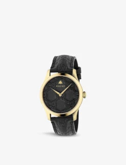 Gucci YA1264034 G-Timeless Signature Yellow Gold-plated Stainless Steel And Leather Quartz Watch