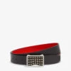 Christian Louboutin Louis Stud Embellished-buckle Leather Belt -Glam Pouch Store R00007241 BLACKSILVERSILVER M