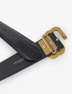 Maje Logo-buckle Croc-embossed Leather Belt -Glam Pouch Store R03630851 BLACK ALT02