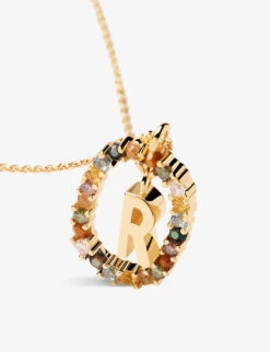 PDPAOLA Initial R 18ct Yellow Gold-plated Sterling-silver And Semi-precious Stones Pendant Necklace -Glam Pouch Store R03767163 GOLD ALT02