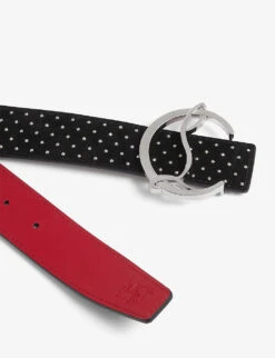 Christian Louboutin Logo-clasp Studded Suede Belt -Glam Pouch Store R03769122 BLACKSILVERSILVER ALT01