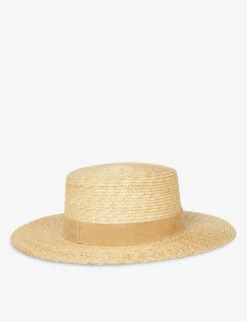 Spencer Suede-trimmed Straw Boater Hat -Glam Pouch Store R03791835 NATURALCAMEL ALT02