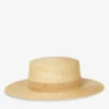 Spencer Suede-trimmed Straw Boater Hat -Glam Pouch Store R03791835 NATURALCAMEL M