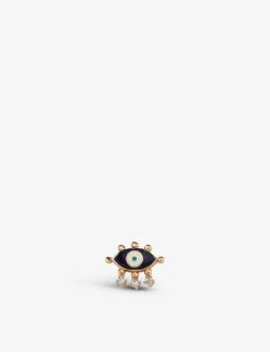 Selda Jewellery Evil Eye 14ct Rose-gold, 0.08ct Diamond And Enamel Single Stud Earring