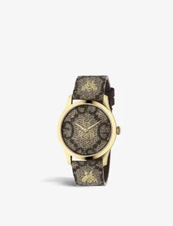 Gucci YA1264068A G-Timeless Gold PVD And Leather Quartz Watch