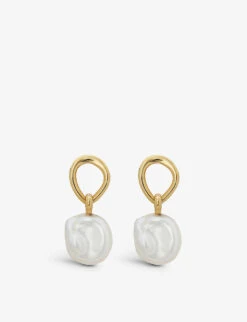 Nura Keshi 18ct Recycled Yellow Gold-plated Vermeil Sterling Silver And Pearl Drop Earrings