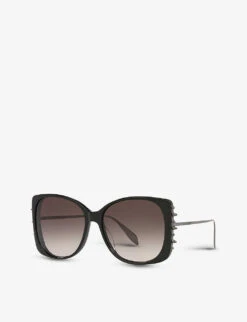 Alexander McQueen AM0340S Studded Sunglasses 8 Alexander McQueen AM0340S Studded Sunglasses -Glam Pouch Store R03848876 BLACK ALT02