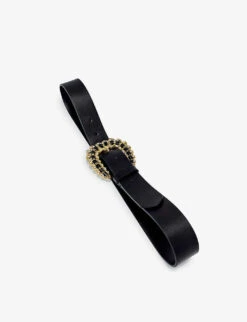 Maje Alma Diamante-encrusted Leather Buckle Belt -Glam Pouch Store R03854368 NOIRGRIS ALT02