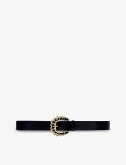 Maje Alma Diamante-encrusted Leather Buckle Belt