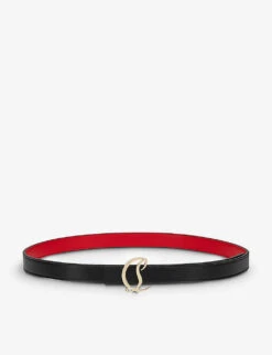 Christian Louboutin Logo-buckle Grained-finish Leather Belt -Glam Pouch Store R03855458 BLACK ALT03