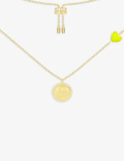 Happy Face White Zirconia-encrusted And Yellow Enamel Yellow-tone Sterling Silver 925 Adjustable Charm Necklace