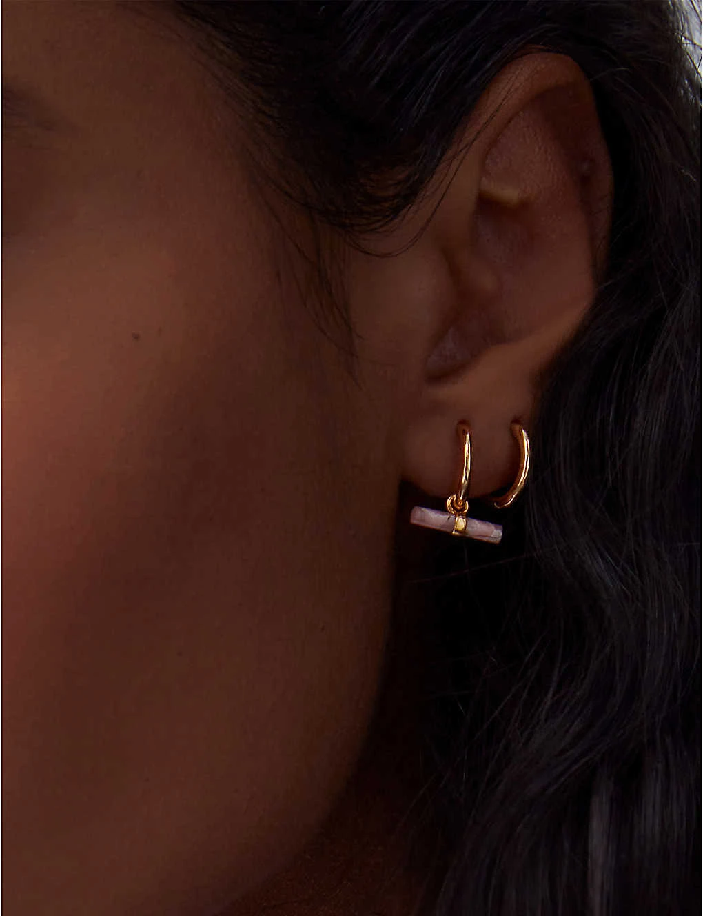 Mini T-bar 22ct Gold-plated Sterling Silver And Rose Huggies 4 Mini T-bar 22ct Gold-plated Sterling Silver And Rose Huggies - Image 2