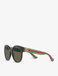 Gucci GG0035SN Round-frame Acetate Sunglasses -Glam Pouch Store R03917520 BLACK ALT02