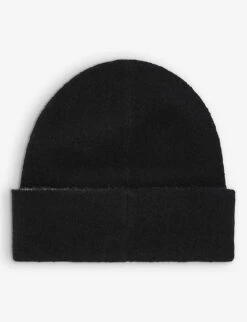 AllSaints State Contrast Logo Knitted Beanie Hat -Glam Pouch Store R03923573 BLACK ALT02