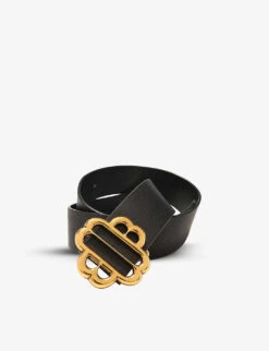 Maje Clover-buckle Leather Belt -Glam Pouch Store R03947616 NOIRGRIS ALT02