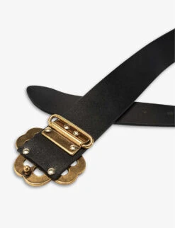 Maje Clover-buckle Leather Belt -Glam Pouch Store R03947616 NOIRGRIS ALT03