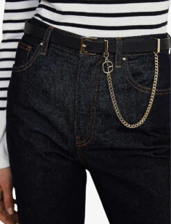 CLAUDIE PIERLOT Alicante Chain-embellished Leather Belt 8 CLAUDIE PIERLOT Alicante Chain-embellished Leather Belt -Glam Pouch Store R03949262 NOIRGRIS ALT02