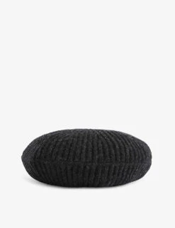 Ganni Logo-patch Ribbed Wool, Recycled-wool And Recycled-polyamide Blend Beret -Glam Pouch Store R03965433 PHANTOM ALT02