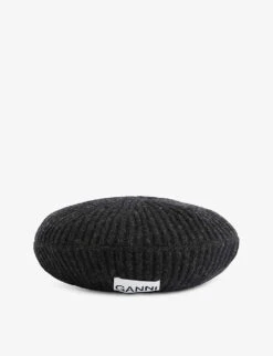 Ganni Logo-patch Ribbed Wool, Recycled-wool And Recycled-polyamide Blend Beret
