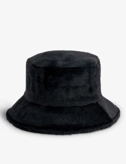 Ape Head Patch Faux-fur Bucket Hat -Glam Pouch Store R03991445 BLACK ALT02