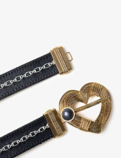 Sonia Petroff Heart 24ct Yellow-gold Plated Metal And Leather Belt 7 Sonia Petroff Heart 24ct Yellow-gold Plated Metal And Leather Belt -Glam Pouch Store R03995641 DARKGREY ALT02