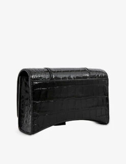 Balenciaga Hourglass Croc-embossed Leather Cross-body Bag -Glam Pouch Store R04008117 BLACK ALT02