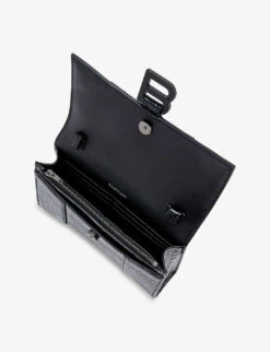 Balenciaga Hourglass Croc-embossed Leather Cross-body Bag -Glam Pouch Store R04008117 BLACK ALT03