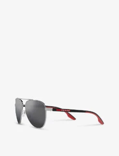 Prada Linea Rossa PS 52YS Aviator-frame Metal Sunglasses -Glam Pouch Store R04076453 GREY ALT02