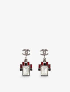 Pre-loved Chanel Art Deco-style Silver-plated Metal And Baguette-cut Swarovski Crystal Clip-on Earrings
