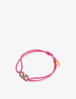 Valentino Garavani VLOGO Swarovski Crystal-embellished Brass And Cord Bracelet