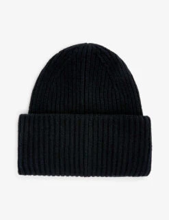 Acne Studios Logo-patch Wool Beanie Hat -Glam Pouch Store R04090778 BLACK ALT02