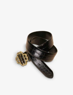 Maje Wide Clover-logo Leather Belt -Glam Pouch Store R04101805 NOIRGRIS ALT02