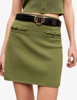 Maje Wide Clover-logo Leather Belt -Glam Pouch Store R04101805 NOIRGRIS ALT03