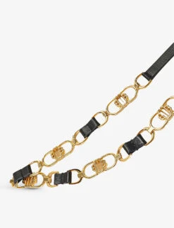 Maje Chain Gold-plated Brass Leather Belt -Glam Pouch Store R04101823 NOIRGRIS ALT02