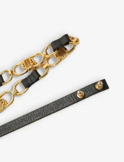 Maje Chain Gold-plated Brass Leather Belt -Glam Pouch Store R04101823 NOIRGRIS ALT04