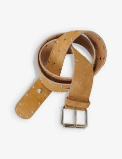 Maje A Square Stud-embellished Suede-leather Belt 11 Maje A Square Stud-embellished Suede-leather Belt -Glam Pouch Store R04101824 BRUNS ALT04