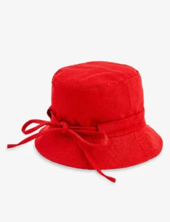 Jacquemus Le Bob Gadjo Brand-plaque Cotton Bucket Hat -Glam Pouch Store R04108865 RED ALT02