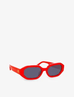 Linda Farrow X The Attico Irene Hexagonal Rectangular-frame Acetate Sunglasses -Glam Pouch Store R04111960 RED ALT02