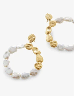 Beaded 18ct Yellow Gold-plated Vermeil Recycled Sterling-silver And Pearl Hoop Earrings -Glam Pouch Store R04123715 GOLD ALT02