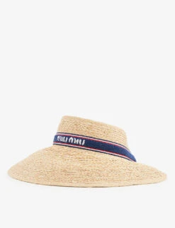 Miu Miu Logo-embellished Raffia Visor Hat