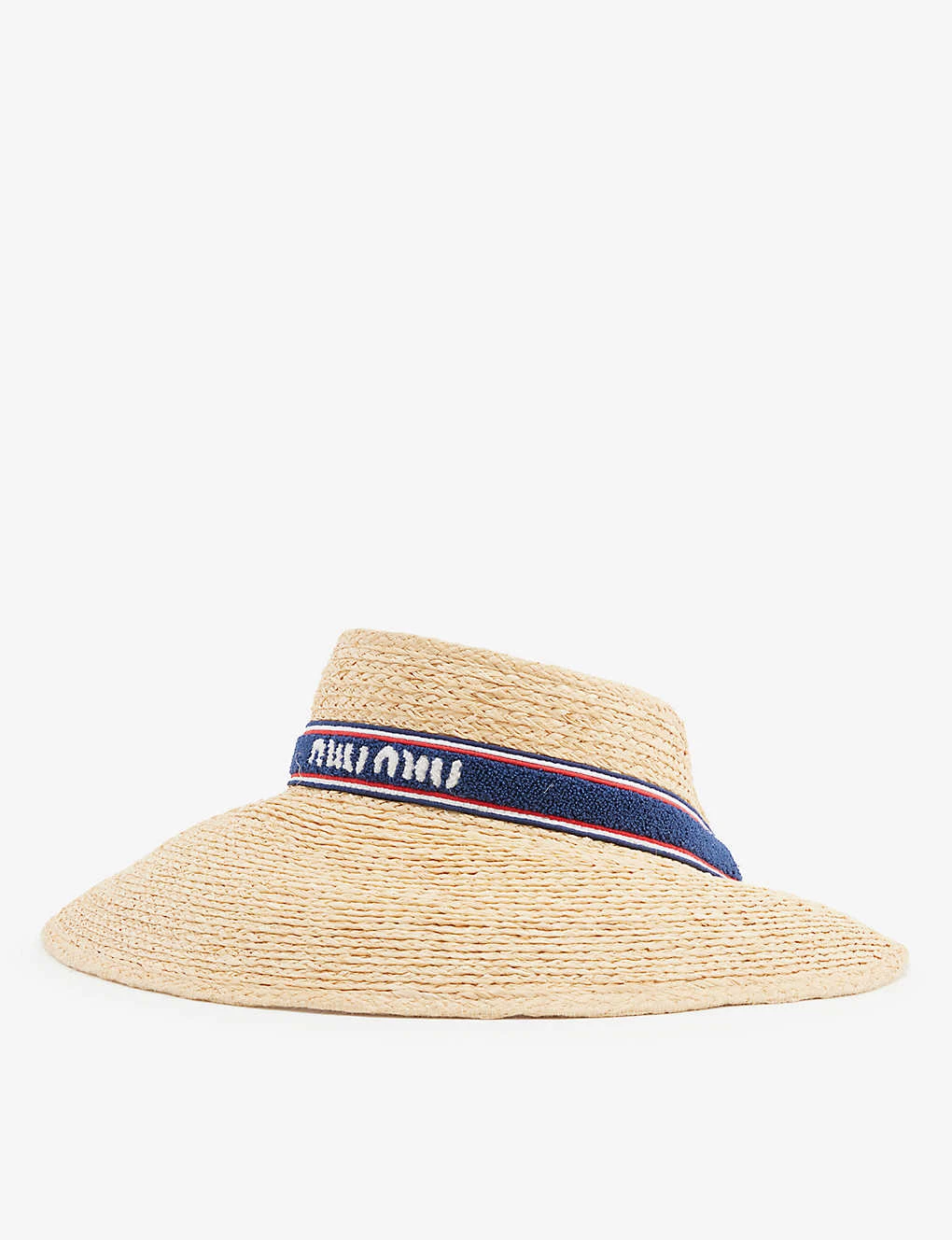 Miu Miu Logo-embellished Raffia Visor Hat 3 Miu Miu Logo-embellished Raffia Visor Hat