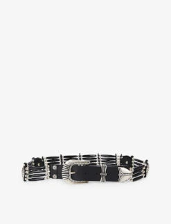 THE KOOPLES Metal-pearl Engraved-disc Leather Belt