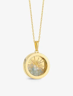 Sunburst Amulet Medium 22ct Gold-plated Sterling Silver And Aquamarine Necklace