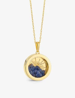 Sunburst Amulet Medium 22ct Gold-plated Sterling Silver And Sapphire Necklace