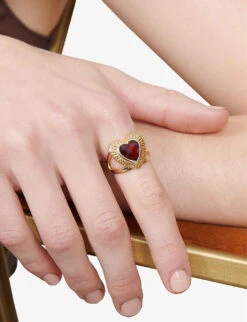 Heart 22ct Yellow Gold-plated Sterling-silver And Garnet Ring 6 Heart 22ct Yellow Gold-plated Sterling-silver And Garnet Ring -Glam Pouch Store R04133771 YELLOWGOLD ALT01