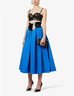 Alexander McQueen Corset Panel-embellished Leather Belt -Glam Pouch Store R04136275 BLACK ALT01